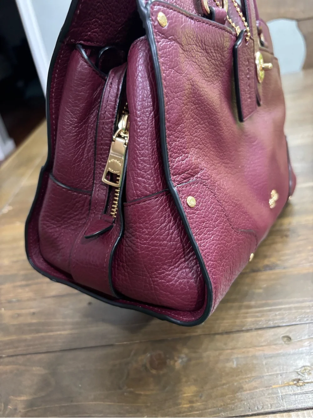 Coach Mercer 30 Satchel in Burgundy Pebbled Leather